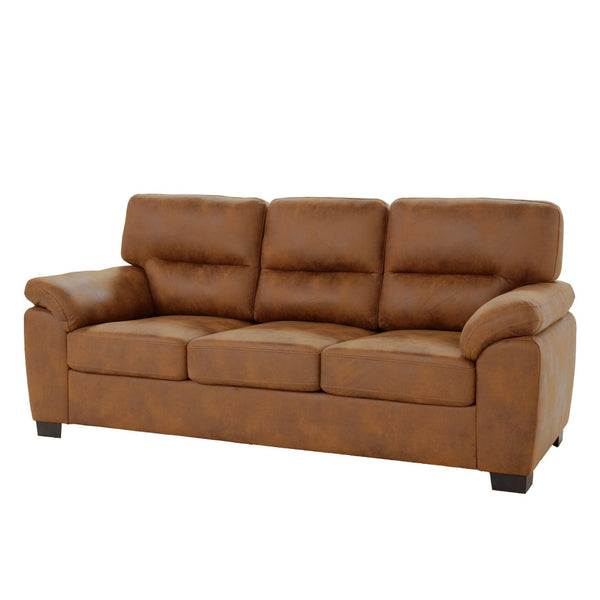 English Elm Modern Foil Fabric Three Seat Sofa with Metallic Sheen Padded Arms for Living Rooms Light Brown W5568S00046