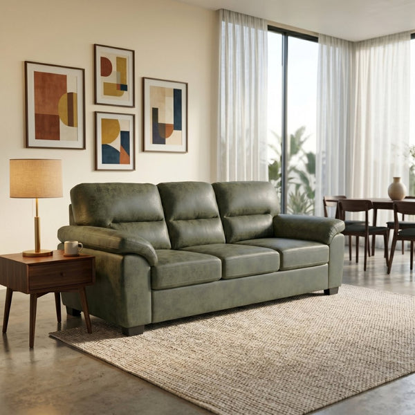English Elm Modern Foil Fabric Three Seat Sofa with Metallic Sheen Padded Arms for Living Rooms Olive Green W5568S00047