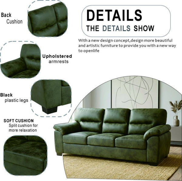 English Elm Modern Foil Fabric Three Seat Sofa with Metallic Sheen Padded Arms for Living Rooms Olive Green W5568S00047