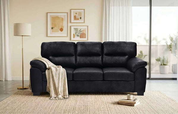 English Elm Modern Foil Fabric Three Seat Sofa with Metallic Sheen Padded Arms for Living Rooms Black W5568S00048