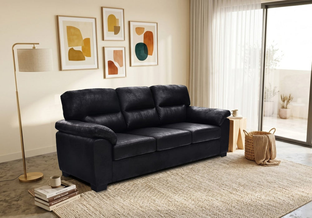English Elm Modern Foil Fabric Three Seat Sofa with Metallic Sheen Padded Arms for Living Rooms Black W5568S00048