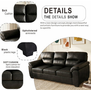 English Elm Modern Foil Fabric Three Seat Sofa with Metallic Sheen Padded Arms for Living Rooms Black W5568S00048