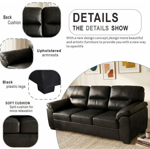 English Elm Modern Foil Fabric Three Seat Sofa with Metallic Sheen Padded Arms for Living Rooms Black W5568S00048