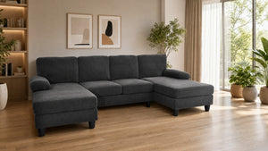 English Elm Nubby Textured Woven Sectional Sofa with Wraparound Dual Chaise for Living Rooms Dark Grey W5568S00053