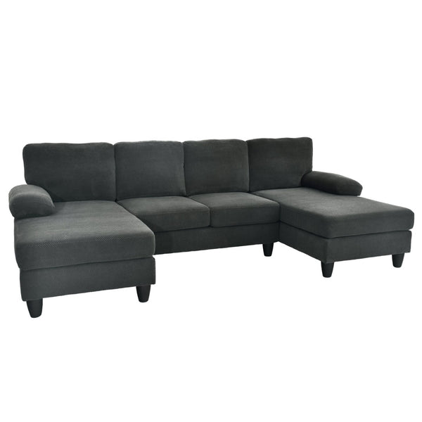English Elm Nubby Textured Woven Sectional Sofa with Wraparound Dual Chaise for Living Rooms Dark Grey W5568S00053