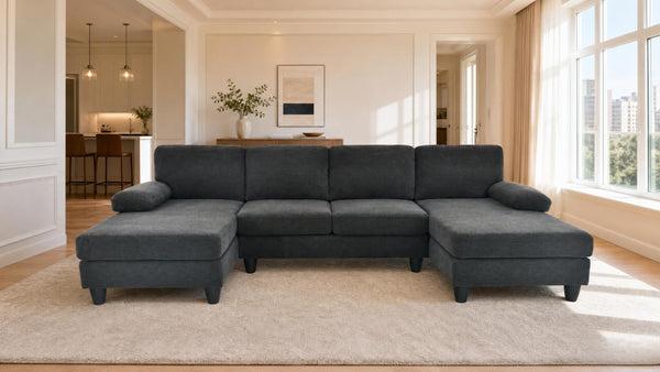 English Elm Nubby Textured Woven Sectional Sofa with Wraparound Dual Chaise for Living Rooms Dark Grey W5568S00053