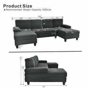 English Elm Nubby Textured Woven Sectional Sofa with Wraparound Dual Chaise for Living Rooms Dark Grey W5568S00053