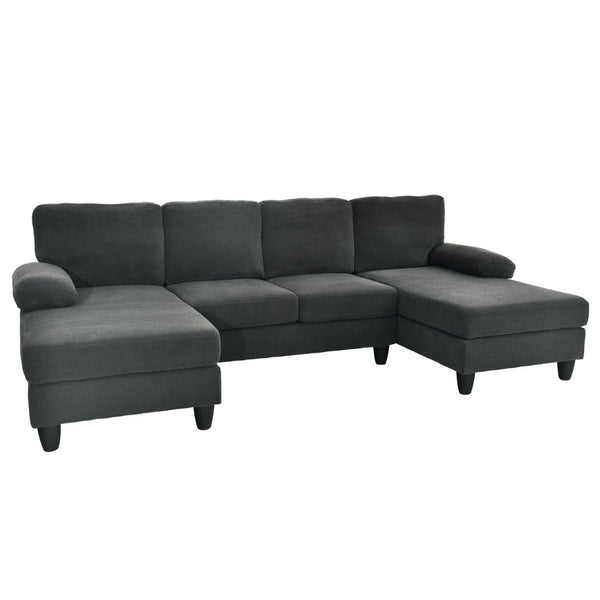 English Elm Nubby Textured Woven Sectional Sofa with Wraparound Dual Chaise for Living Rooms Dark Grey W5568S00053
