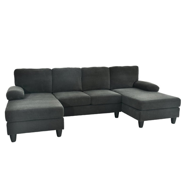 English Elm Nubby Textured Woven Sectional Sofa with Wraparound Dual Chaise for Living Rooms Dark Grey W5568S00053