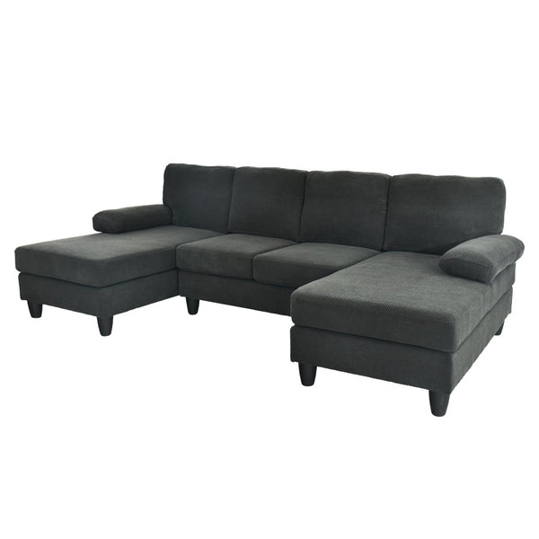 English Elm Nubby Textured Woven Sectional Sofa with Wraparound Dual Chaise for Living Rooms Dark Grey W5568S00053
