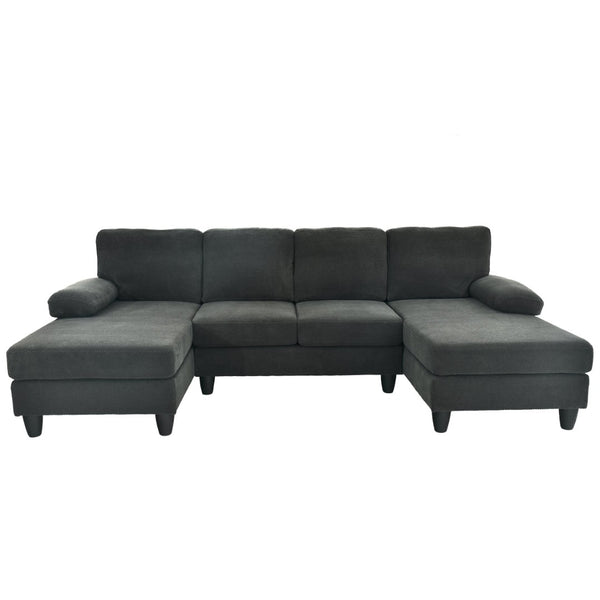 English Elm Nubby Textured Woven Sectional Sofa with Wraparound Dual Chaise for Living Rooms Dark Grey W5568S00053