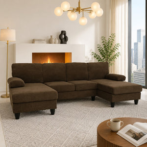 English Elm Nubby Textured Woven Sectional Sofa with Wraparound Dual Chaise for Living Rooms Coffee W5568S00054