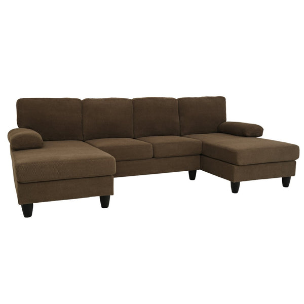 English Elm Nubby Textured Woven Sectional Sofa with Wraparound Dual Chaise for Living Rooms Coffee W5568S00054