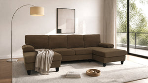 English Elm Nubby Textured Woven Sectional Sofa with Wraparound Dual Chaise for Living Rooms Coffee W5568S00054