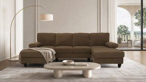 English Elm Nubby Textured Woven Sectional Sofa with Wraparound Dual Chaise for Living Rooms Coffee W5568S00054
