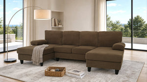 English Elm Nubby Textured Woven Sectional Sofa with Wraparound Dual Chaise for Living Rooms Coffee W5568S00054