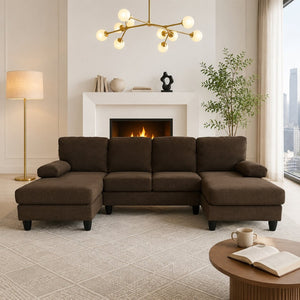English Elm Nubby Textured Woven Sectional Sofa with Wraparound Dual Chaise for Living Rooms Coffee W5568S00054