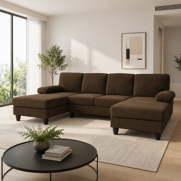 English Elm Nubby Textured Woven Sectional Sofa with Wraparound Dual Chaise for Living Rooms Coffee W5568S00054