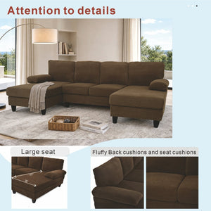 English Elm Nubby Textured Woven Sectional Sofa with Wraparound Dual Chaise for Living Rooms Coffee W5568S00054