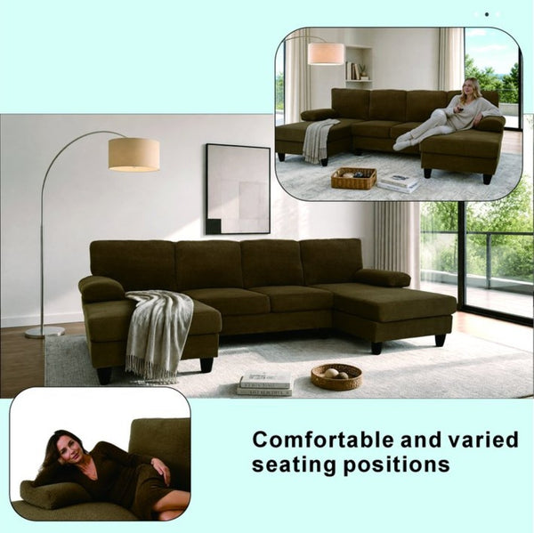 English Elm Nubby Textured Woven Sectional Sofa with Wraparound Dual Chaise for Living Rooms Coffee W5568S00054