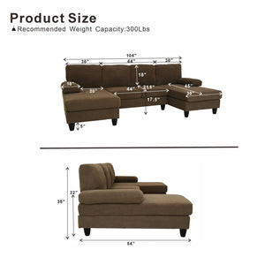 English Elm Nubby Textured Woven Sectional Sofa with Wraparound Dual Chaise for Living Rooms Coffee W5568S00054