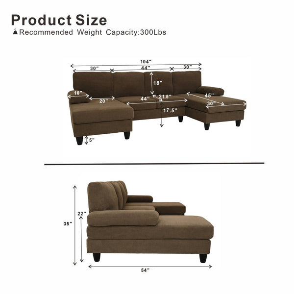 English Elm Nubby Textured Woven Sectional Sofa with Wraparound Dual Chaise for Living Rooms Coffee W5568S00054