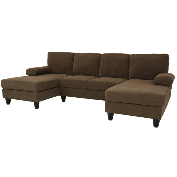 English Elm Nubby Textured Woven Sectional Sofa with Wraparound Dual Chaise for Living Rooms Coffee W5568S00054