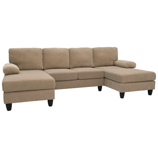 English Elm Nubby Textured Woven Sectional Sofa with Wraparound Dual Chaise for Living Rooms Camel W5568S00055