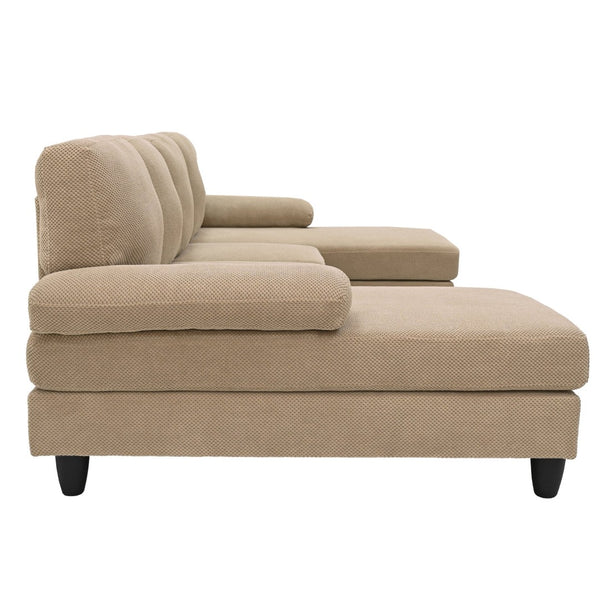 English Elm Nubby Textured Woven Sectional Sofa with Wraparound Dual Chaise for Living Rooms Camel W5568S00055