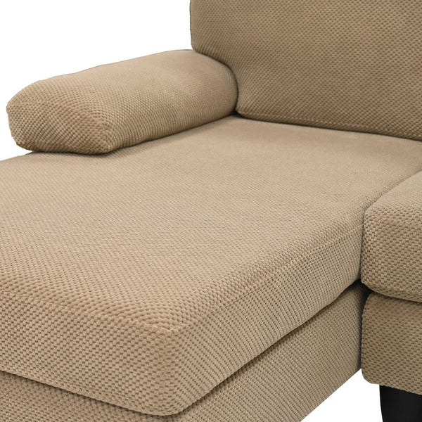 English Elm Nubby Textured Woven Sectional Sofa with Wraparound Dual Chaise for Living Rooms Camel W5568S00055