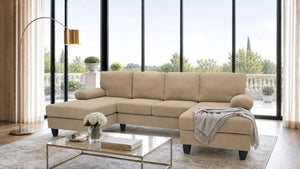 English Elm Nubby Textured Woven Sectional Sofa with Wraparound Dual Chaise for Living Rooms Camel W5568S00055