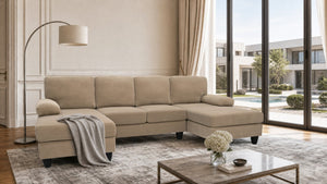 English Elm Nubby Textured Woven Sectional Sofa with Wraparound Dual Chaise for Living Rooms Camel W5568S00055
