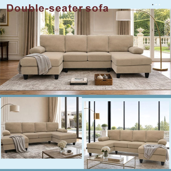 English Elm Nubby Textured Woven Sectional Sofa with Wraparound Dual Chaise for Living Rooms Camel W5568S00055