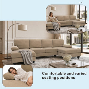 English Elm Nubby Textured Woven Sectional Sofa with Wraparound Dual Chaise for Living Rooms Camel W5568S00055
