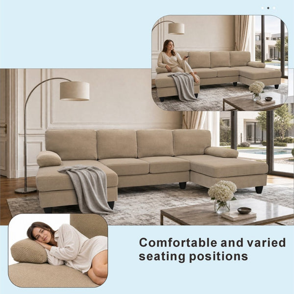 English Elm Nubby Textured Woven Sectional Sofa with Wraparound Dual Chaise for Living Rooms Camel W5568S00055