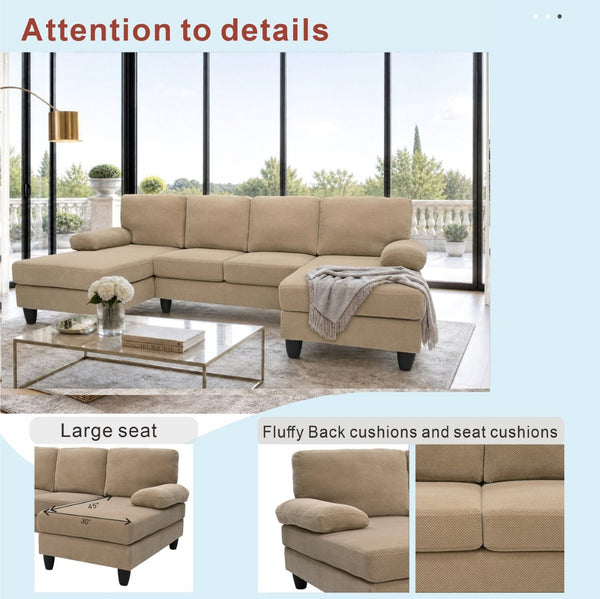 English Elm Nubby Textured Woven Sectional Sofa with Wraparound Dual Chaise for Living Rooms Camel W5568S00055