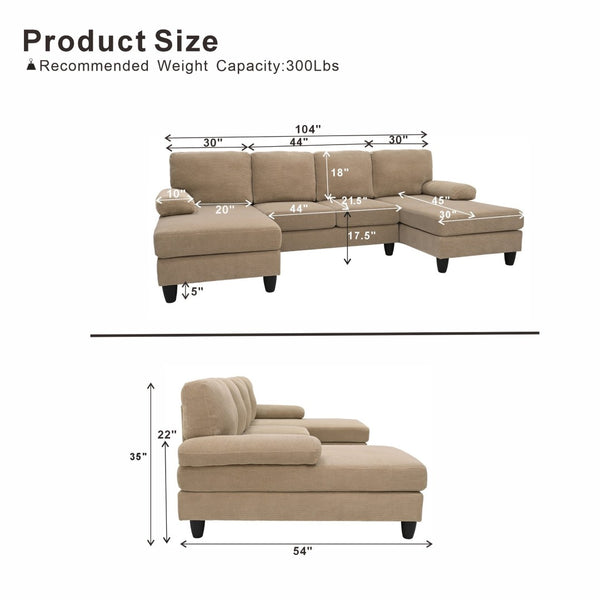 English Elm Nubby Textured Woven Sectional Sofa with Wraparound Dual Chaise for Living Rooms Camel W5568S00055