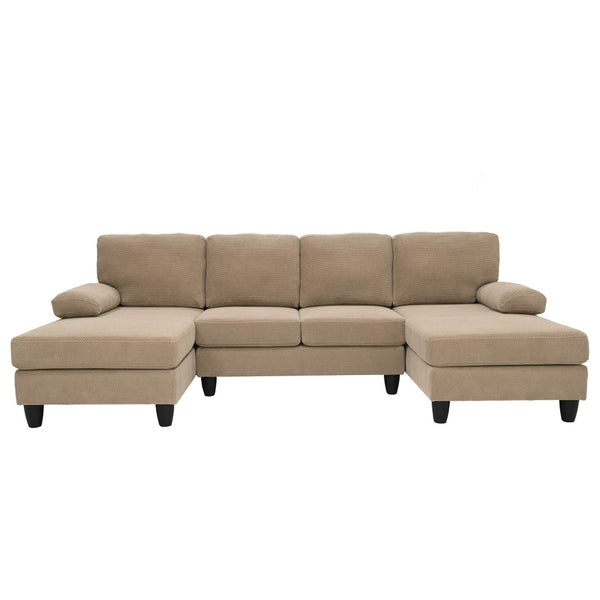 English Elm Nubby Textured Woven Sectional Sofa with Wraparound Dual Chaise for Living Rooms Camel W5568S00055