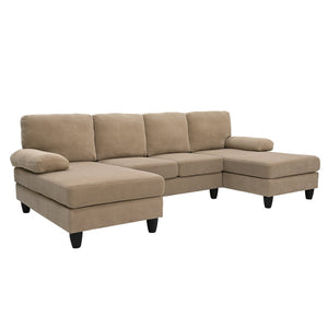 English Elm Nubby Textured Woven Sectional Sofa with Wraparound Dual Chaise for Living Rooms Camel W5568S00055