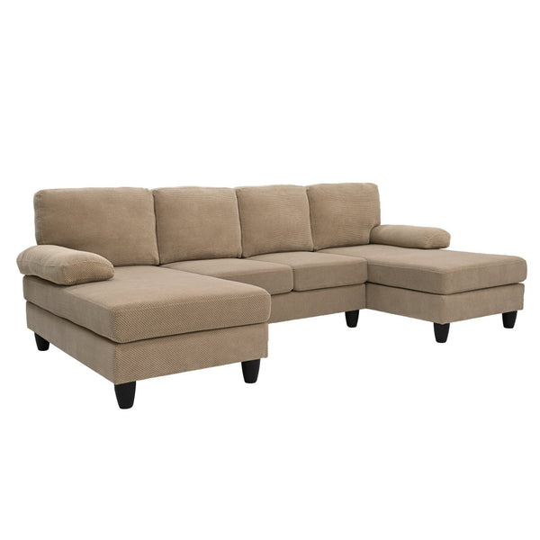 English Elm Nubby Textured Woven Sectional Sofa with Wraparound Dual Chaise for Living Rooms Camel W5568S00055