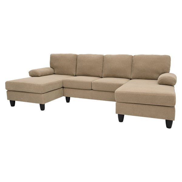 English Elm Nubby Textured Woven Sectional Sofa with Wraparound Dual Chaise for Living Rooms Camel W5568S00055