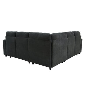 English Elm Nubby Textured Sectional Sleeper Sofa with Hidden Storage and Built-In Cup Holders Dark Gray W5568S00056