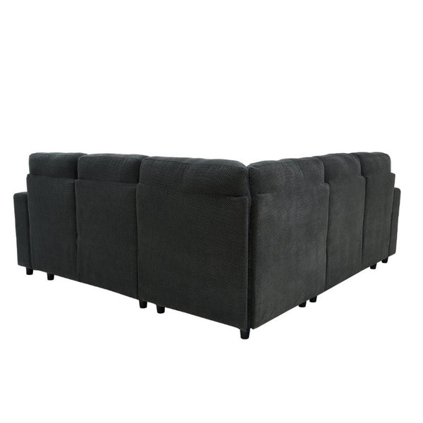 English Elm Nubby Textured Sectional Sleeper Sofa with Hidden Storage and Built-In Cup Holders Dark Gray W5568S00056