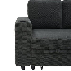 English Elm Nubby Textured Sectional Sleeper Sofa with Hidden Storage and Built-In Cup Holders Dark Gray W5568S00056