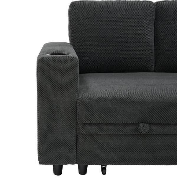 English Elm Nubby Textured Sectional Sleeper Sofa with Hidden Storage and Built-In Cup Holders Dark Gray W5568S00056