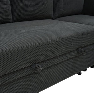 English Elm Nubby Textured Sectional Sleeper Sofa with Hidden Storage and Built-In Cup Holders Dark Gray W5568S00056