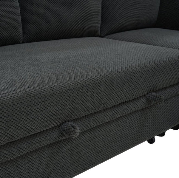 English Elm Nubby Textured Sectional Sleeper Sofa with Hidden Storage and Built-In Cup Holders Dark Gray W5568S00056