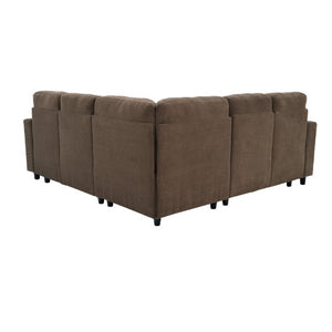 English Elm Nubby Textured Sectional Sleeper Sofa with Hidden Storage and Built-In Cup Holders Coffee W5568S00057