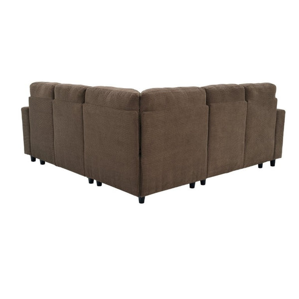 English Elm Nubby Textured Sectional Sleeper Sofa with Hidden Storage and Built-In Cup Holders Coffee W5568S00057
