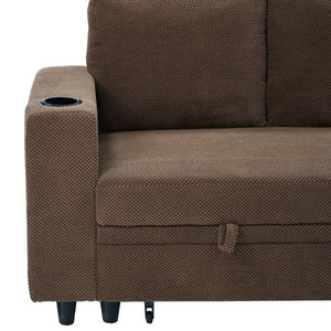 English Elm Nubby Textured Sectional Sleeper Sofa with Hidden Storage and Built-In Cup Holders Coffee W5568S00057